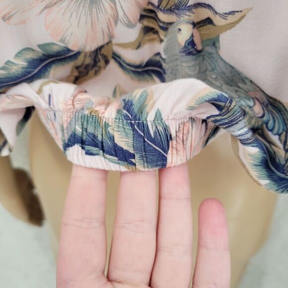 American Eagle Tie Front Tropical Button Down Blouse Cropped Women's Small - Picture 8 of 14